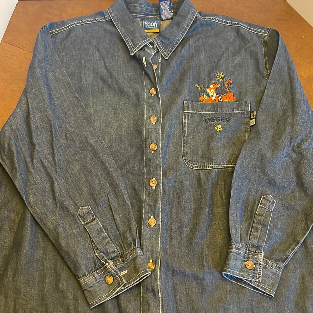 VTG 90s Disney Tigger Leaves Denim Button Shirt 18/20